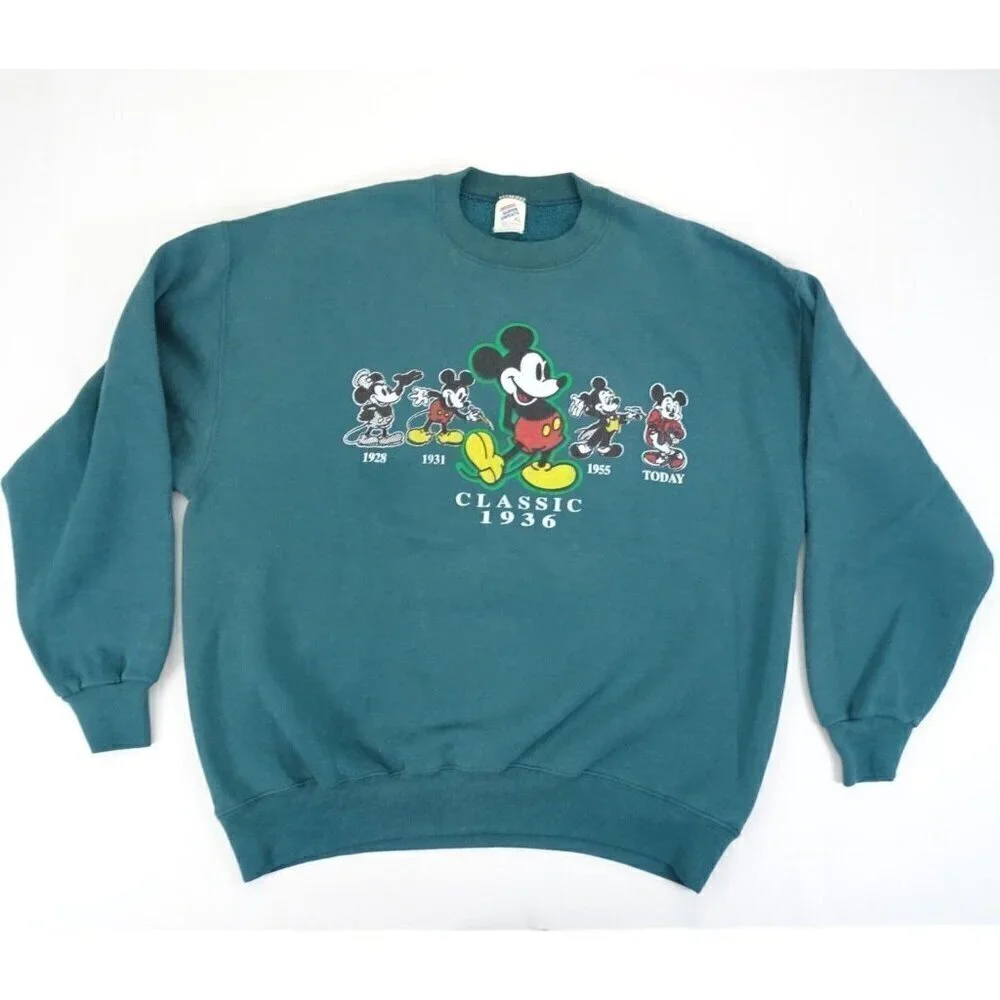 VTG 90s Mickey Mouse Classic Graphic Crewneck Sweatshirt Green Size‎ XL Timeline